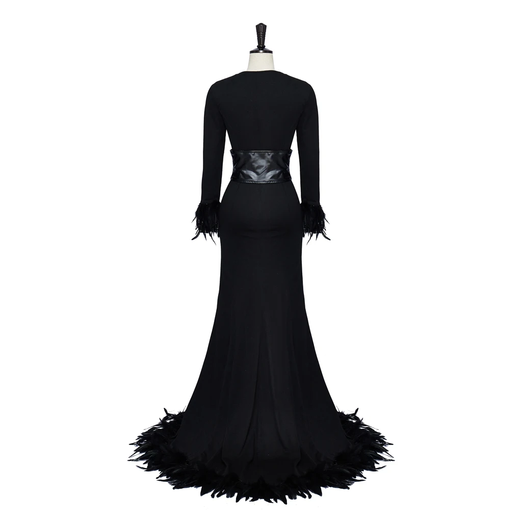 Alta qualità Addams Character Family Morticia Addams Cosplay Black Dress Costumes for Adults Women Party Carnival Halloween