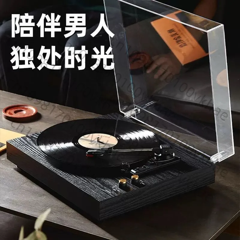 

Acrylic Dust Cover Vinyl Record Player: Desktop Dual Speaker Wooden Gramophone System