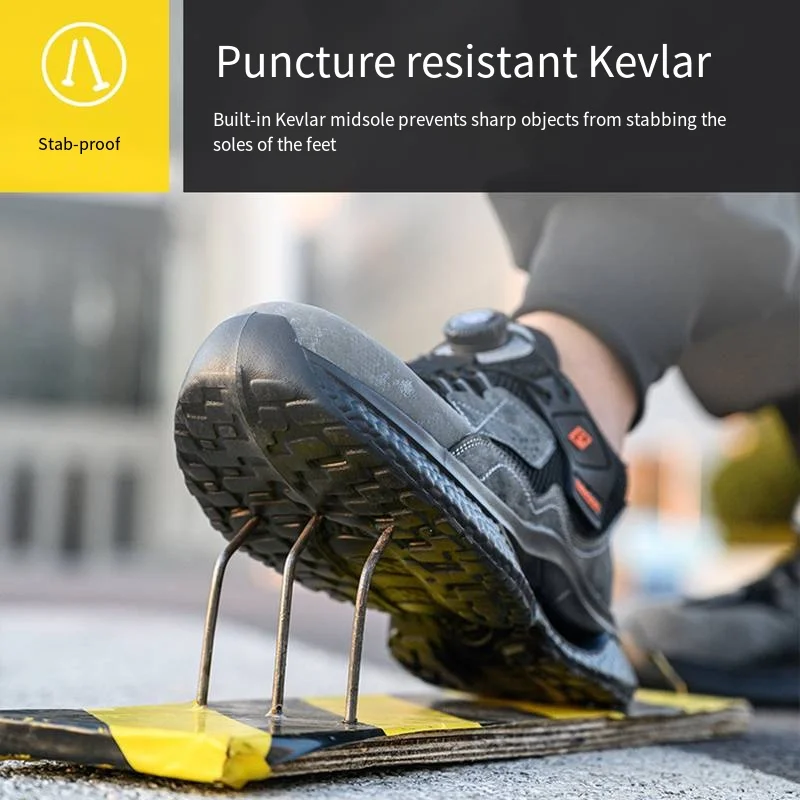 High Quality Work Safety Shoes Male Rotating Button Steel Toe Shoes Puncture-Proof Protective Anti-Slip Security Shoes