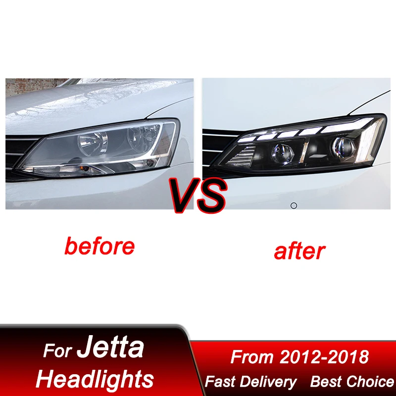 Pop Car Headlights For Volkswagen VW Jetta MK5 2012-2018 RS5 Style Full LED Auto Headlamp Assembly Projector Lens Accessories Ki