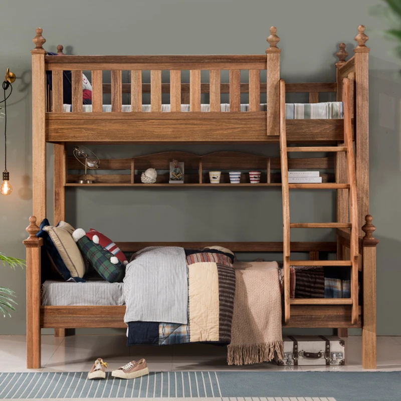 Sandalwood, high and low beds, all solid wood mother and child , children's upper and lower , bunk , logs, wood wax