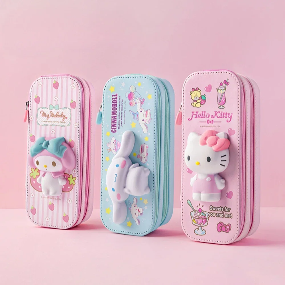 yizheng sanrio 3d descompressao escola lapis case ola kitty kuromi caneta caixa grande capacidade dupla camada de volta a escola fornecimento 01