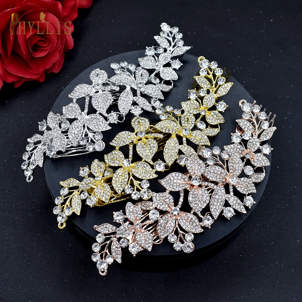 A276 Crystal Wedding Headband Leaf Hairband Tiara for Women Comb Hair Clips Wedding Hair Accessories Jewelry Bride Headpiece