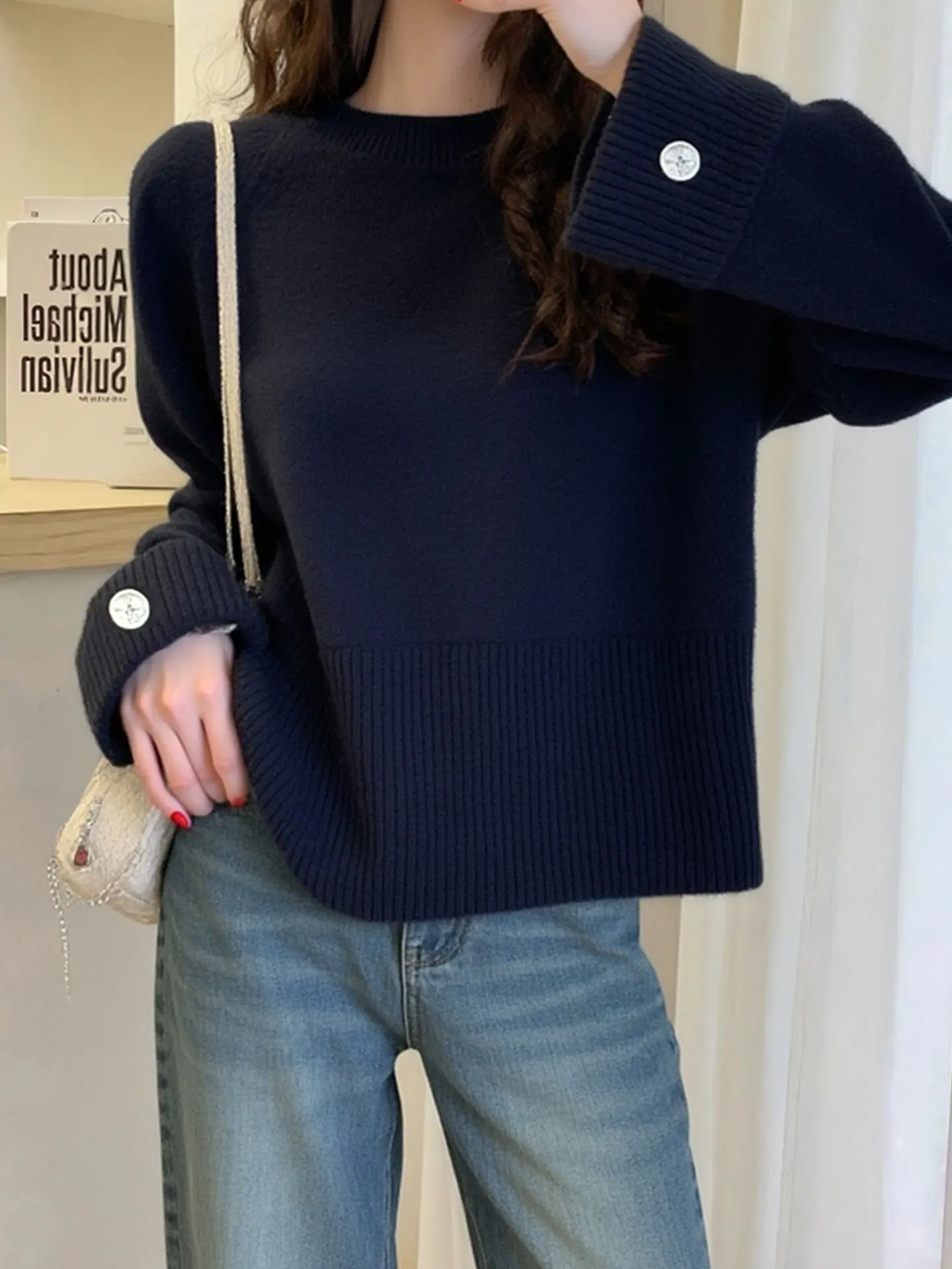 

Faionable Loose Long Sve Color Knitwear Simple High-End Feeling Winter Women's Camere Sweater Comfortable Top