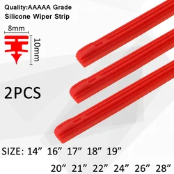 2 Stuks Auto Ruitenwisser Voorruit Voertuig Invoegen Rode Silicagel Strip Navulling 8Mm Zachte 14 