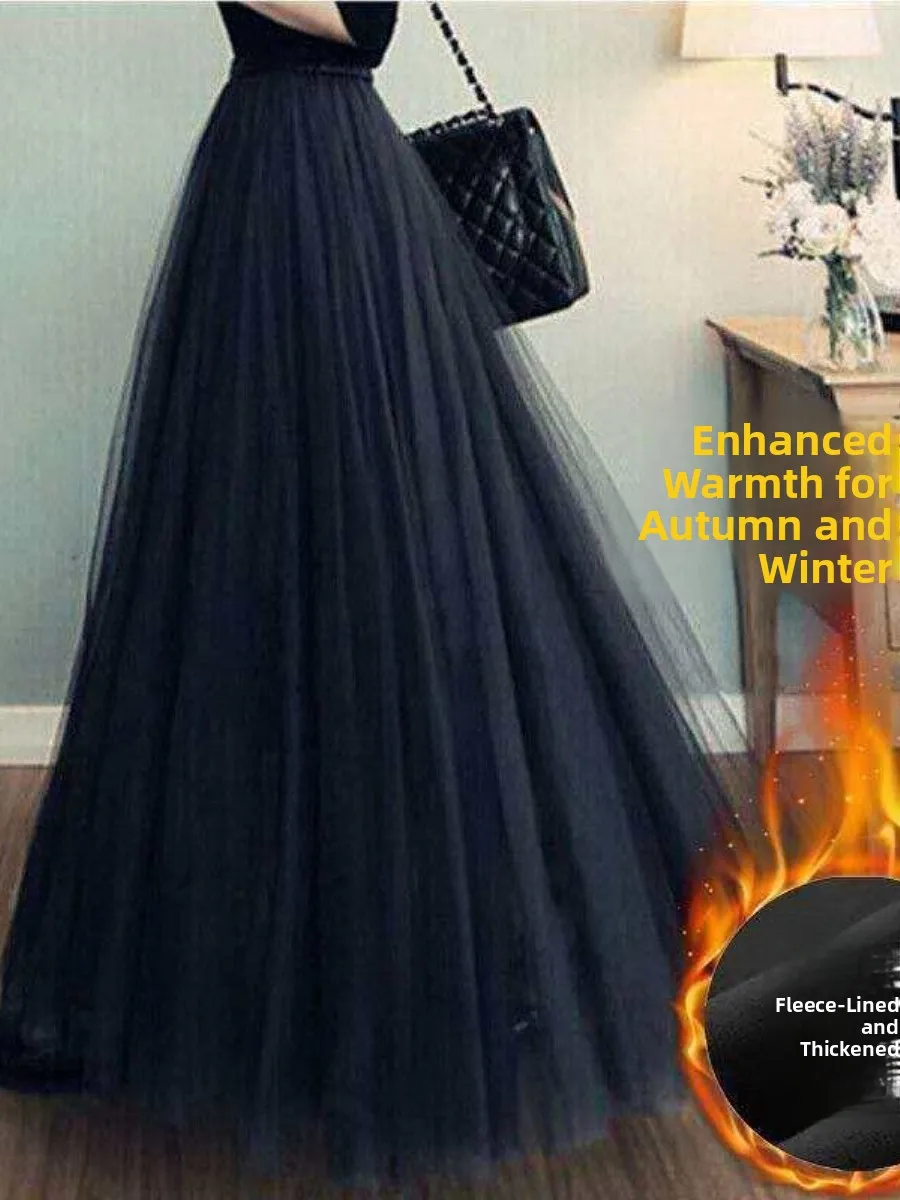 

Утепленная осенне-зимняя сетчатая юбка с флисовой подкладкой, женская пышная юбка-принцесса А-силуэта, миди-юбка с боковой молнией