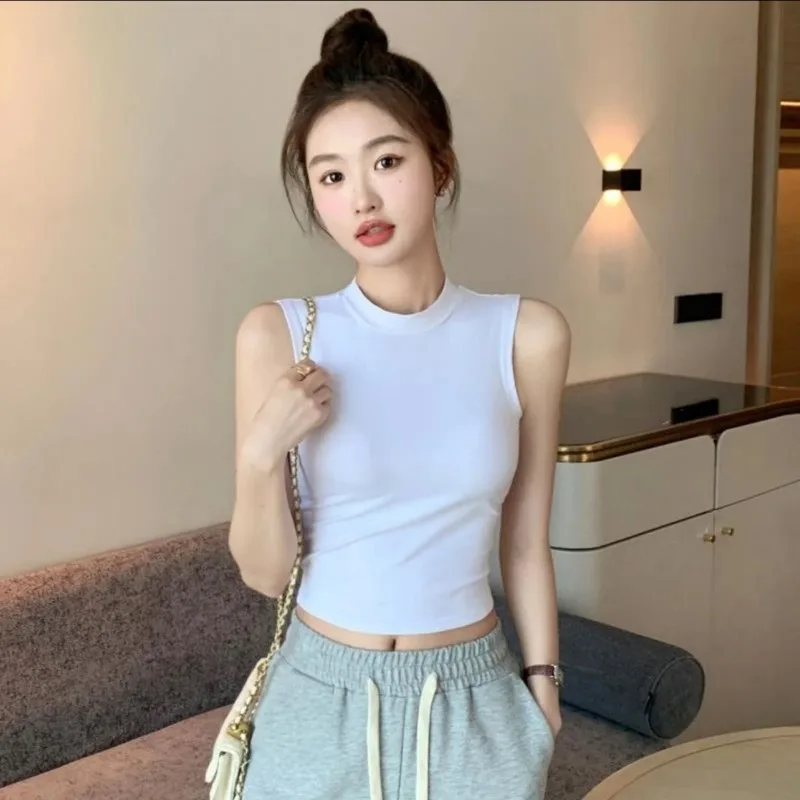 Tanks Women Simple Daily All-match Shinny Sexy Hotsweet Korean Style Breathable Tender Special O-neck Chic Fashion Pure New Cozy