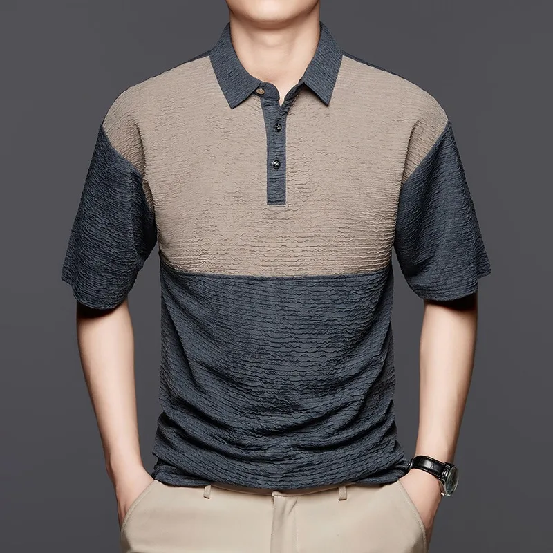Youth Men's Polo Shirts Short Sleeved T-shirts Casual Color Block Outerwear Tennis Golf Shirt Summer Quality Versatile Clothing