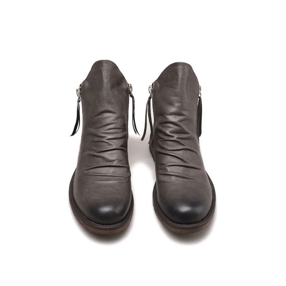 2026 Men's Genuine Leather Vintage Western Motorcycle Boots Fashion Men's Zipper Punk Casual Shoes Plus Size