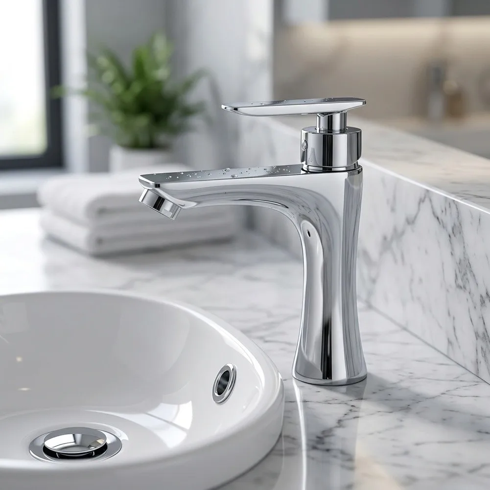 Bathroom Basin Mixer Brass Sink Faucet For Daily Bathroom Routine Robust Brass Construction Ergonomic Handle Design