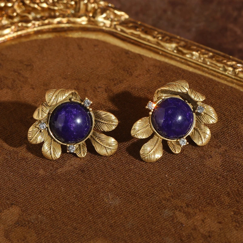 Vintage Fashion Trends 2026 - Vintage Leaves Purple Earrings Antique Jewelry