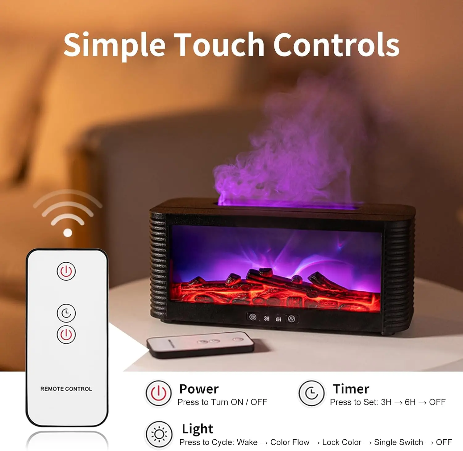 2026 New Upgrade 9-Color Essential Oil Diffuser - Colorful Flame Fireplace Aroma Diffuser, 250ml Remote Control Aromatherapy