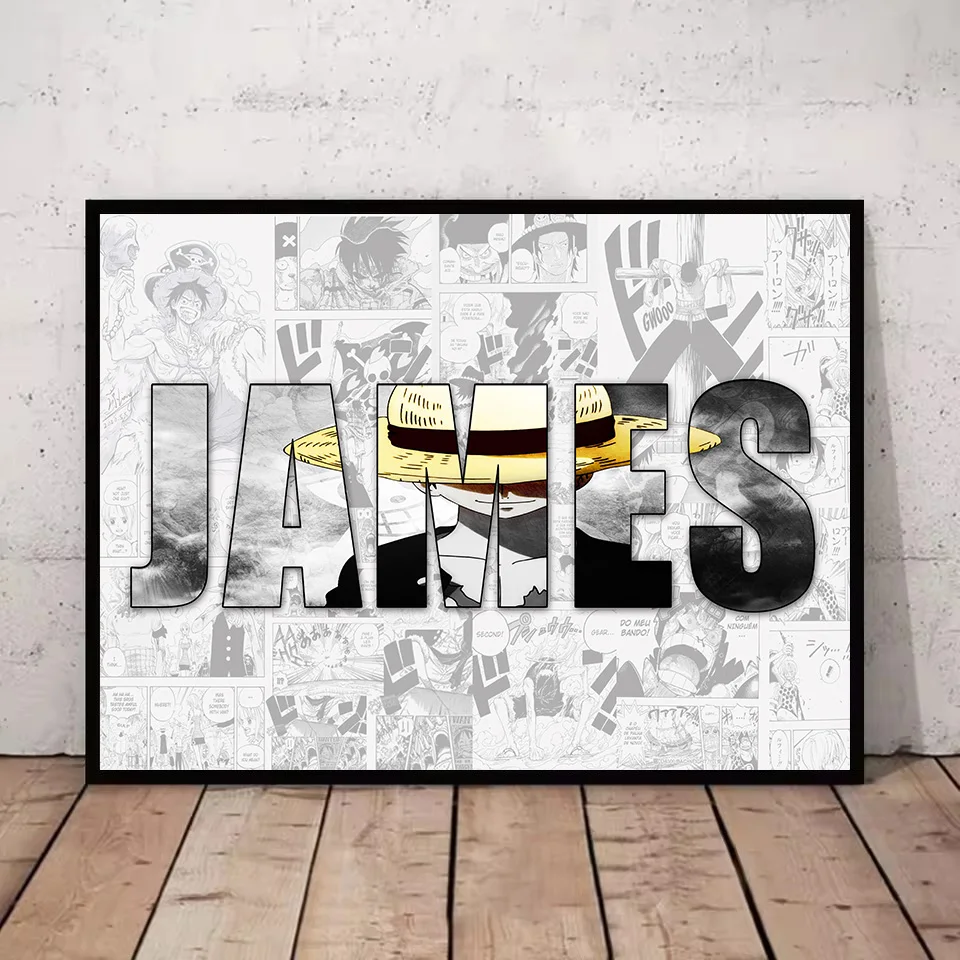 

Customized NAME Word Anime One Piece Luffy Peripherals Posters Wall Art Customize Canvas Painting for Kids Bedroom Decor Gifts