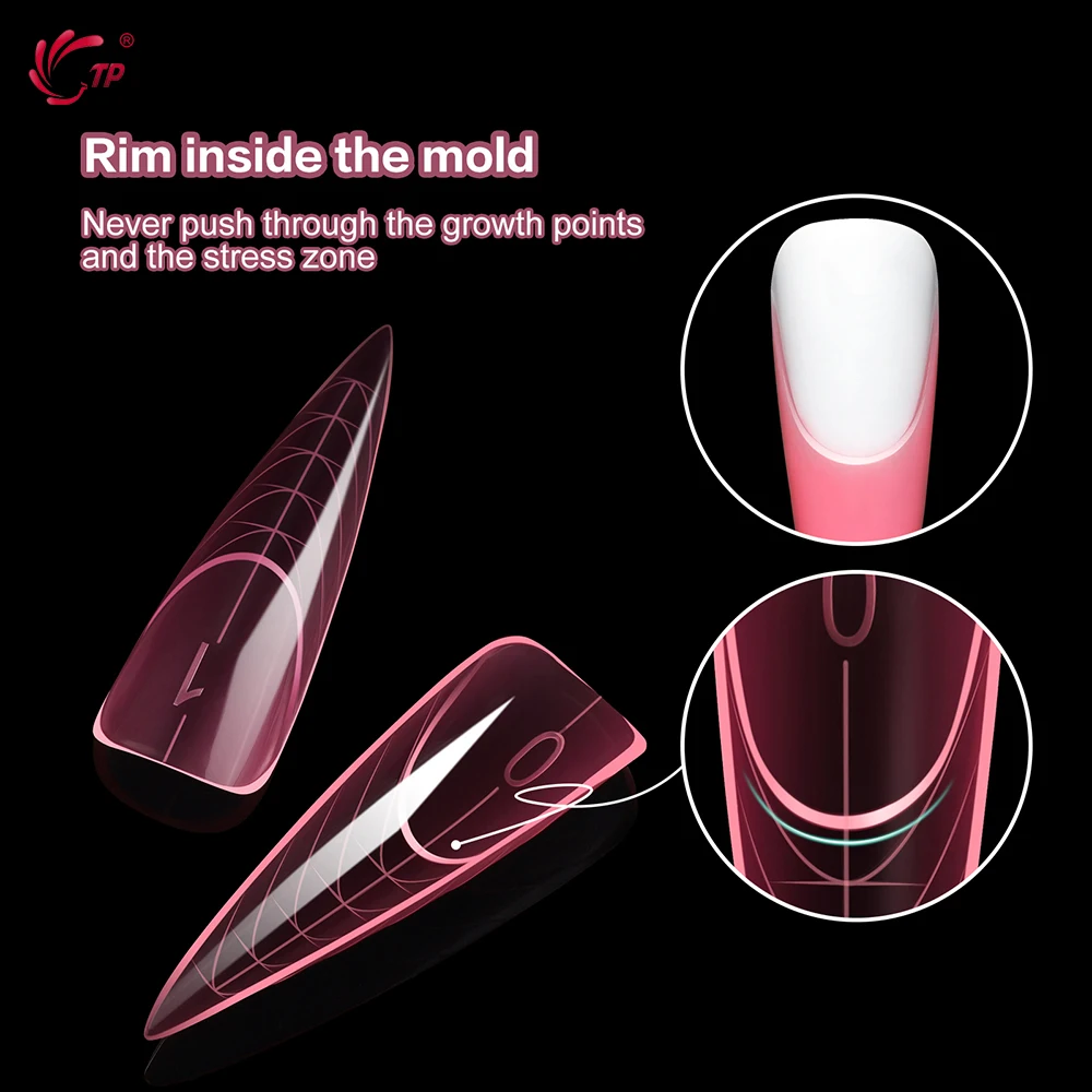 TP 150 ชิ้น/กล่องเล็บ Dual รูปแบบ Stiletto อะคริลิค POLY EXTENSION GEL เล็บแม่พิมพ์ภาษาฝรั่งเศสคําเต็มรูปแบบเล็บปลอมเคล็ดลับ TOP รูปแบบ