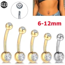 1pc Titanium 6/8/10/12mm Belly Button Ring with Double Bezel Set CZ Externally Threaded Navel Piercing Body Jewelry