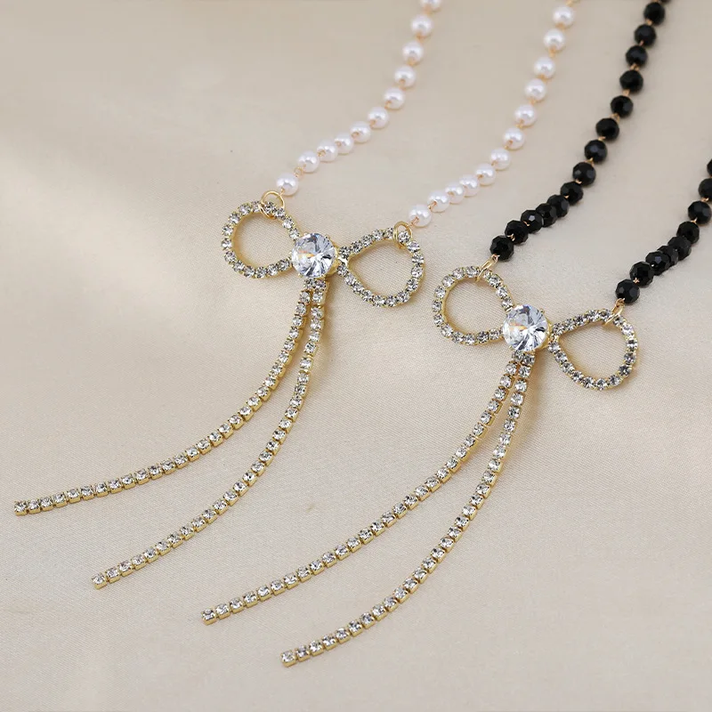 

Unique and fashionable sweater necklaces, bow zircon necklaces, collarbone necklaces