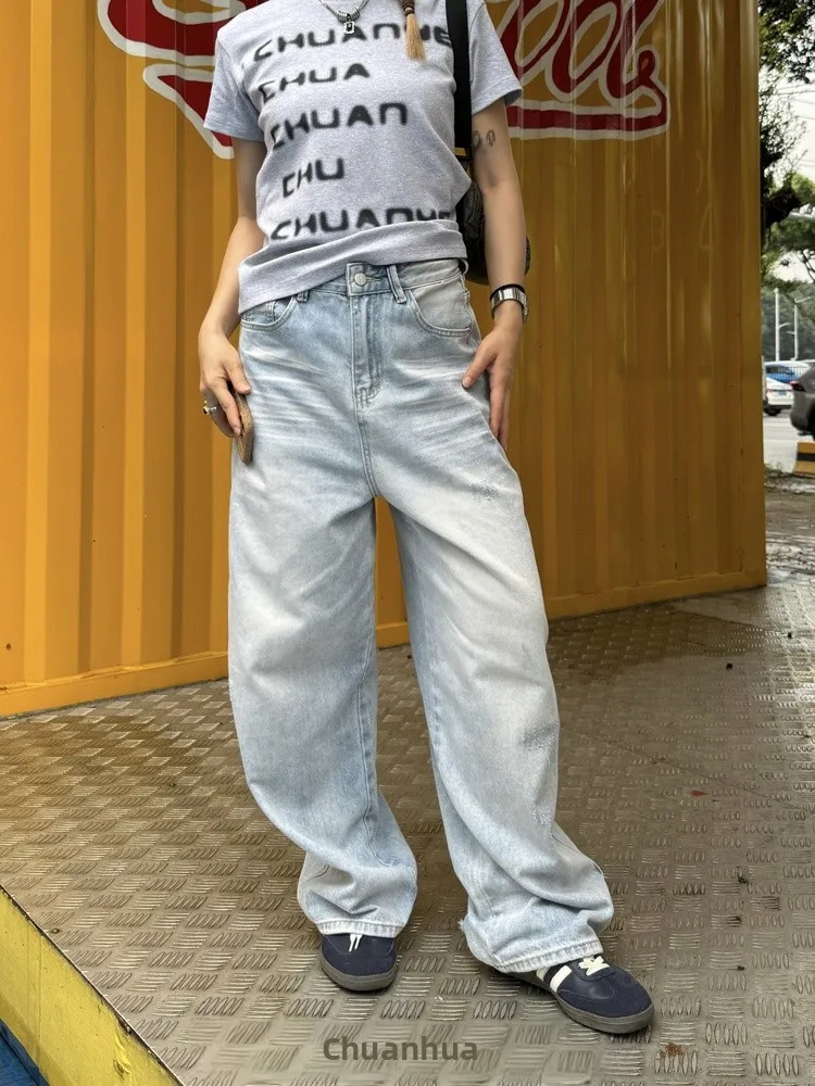 

Джинсы с прямыми штанинами Waed, мужская уличная одежда, повседневные длинные брюки свободного покроя, модный бренд, американский ретро Sle