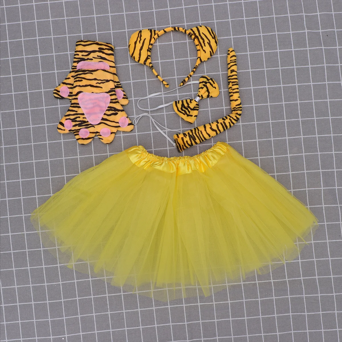 5Pcs Tiger Costume Set Headband Tail Bow Tie Gloves Gauze Skirt Kids Party Cosplay Supplies Birthday Dancing Christmas