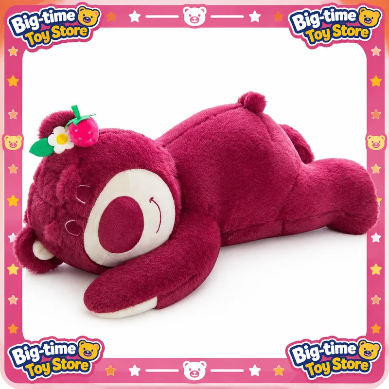 Strawberry Bear Plush Pillow Cute Lying Stuffed Animal Doll Soft Hugging Cushion Home Bedroom Decor Gift For Girls