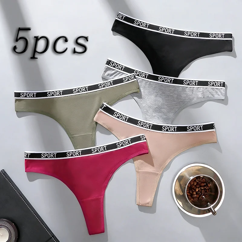 

5-Piece Women's Sports Letter Waistband Cotton Thong Seamless Breathable Sexy Triangle Pants Women's Casual Underwear