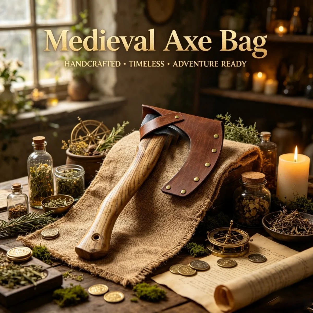 Medieval Axe Sheath, Vintage Warrior Prop, Halloween LARP Party Costume Accessory（Axe not included）