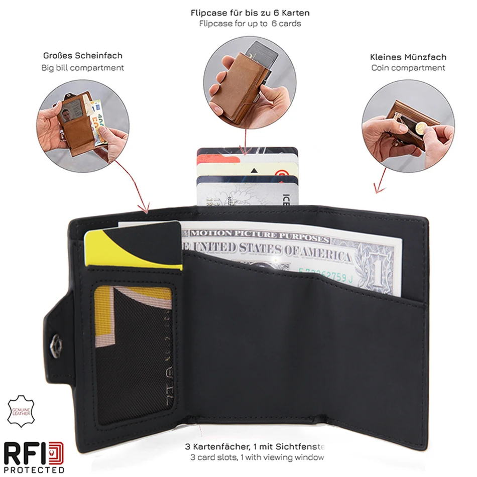 Creditcardhouder Heren Portefeuilles RFID Aluminium Doos PU Lederen Portefeuilles met Geldclip Koolstofvezel Bankkaarthouder Case Choice