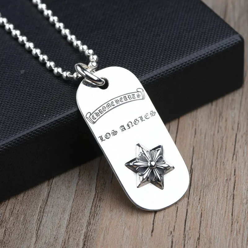 Trendy hip hop rock punk cool six-pointed star military brand sweater chain pendant men's 925 sterling silver necklace for women