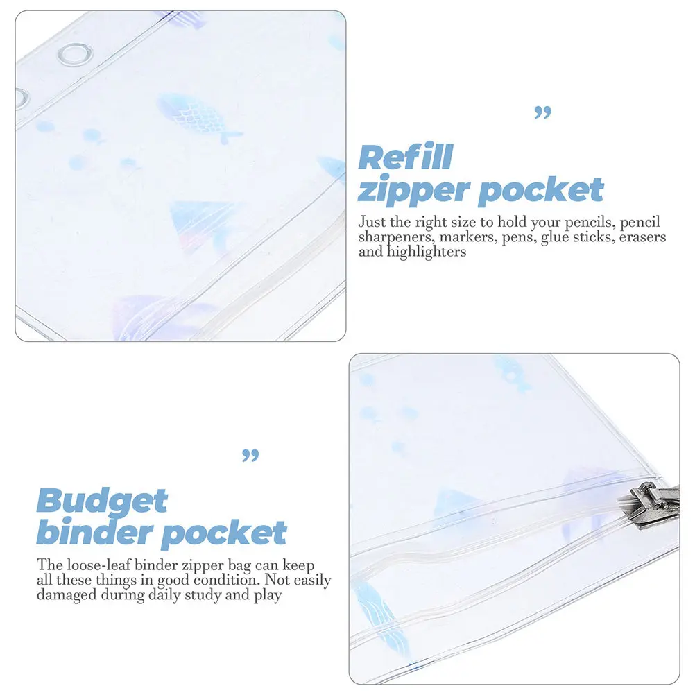 2Pcs Ocean Series Binder Zipper Pouch PVC Reusable Document Pouch for Loose-Leaf Notebooks Budget-Friendly Stationery Storage