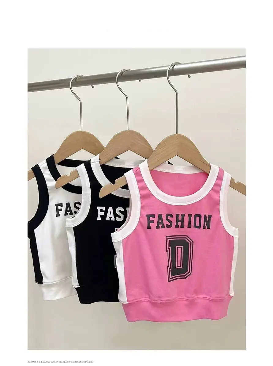 2024 Summer Girls Sports Cotton Vest 90-170cm Kids Sleeveless Cotton Tops