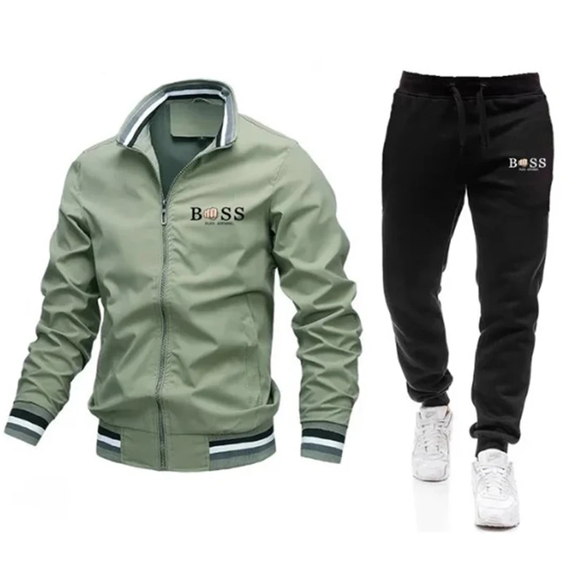 2024 Spring New Men\'s Sets Jacket and Sweatpants 2-piece Set Casual Spliced Pants Baseball Stand Neck High Quality Jacket Coat