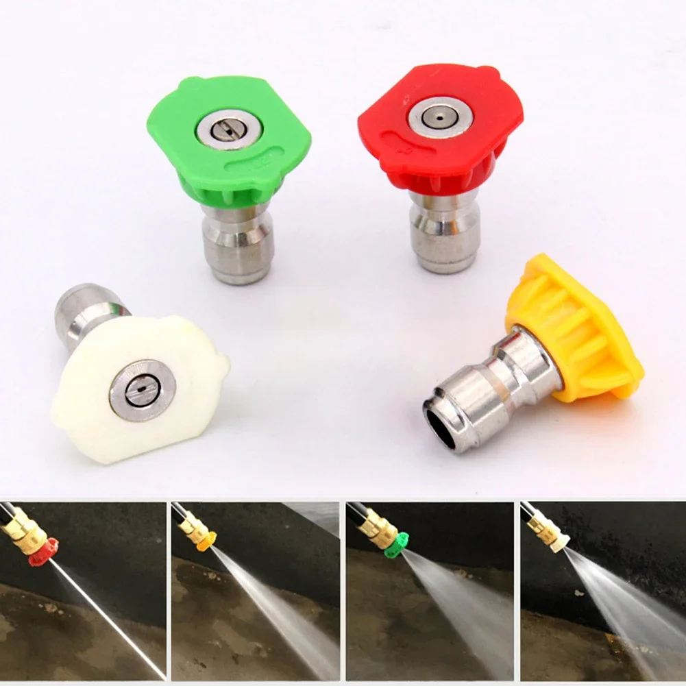 4 Piece Brass Pressure Washer Nozzle Set 1/4 Inch Quick Connect Spray Tips 0 15 25 40 Degree For High Power Cleaning Tool