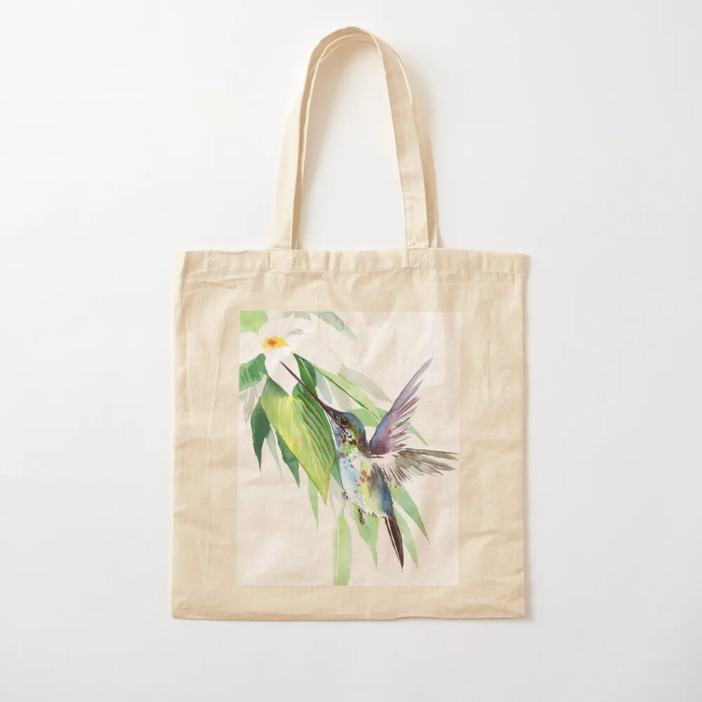 

Humminbgbird in Flight and White Flower Tote Bag Shopper handbag Cloth bag