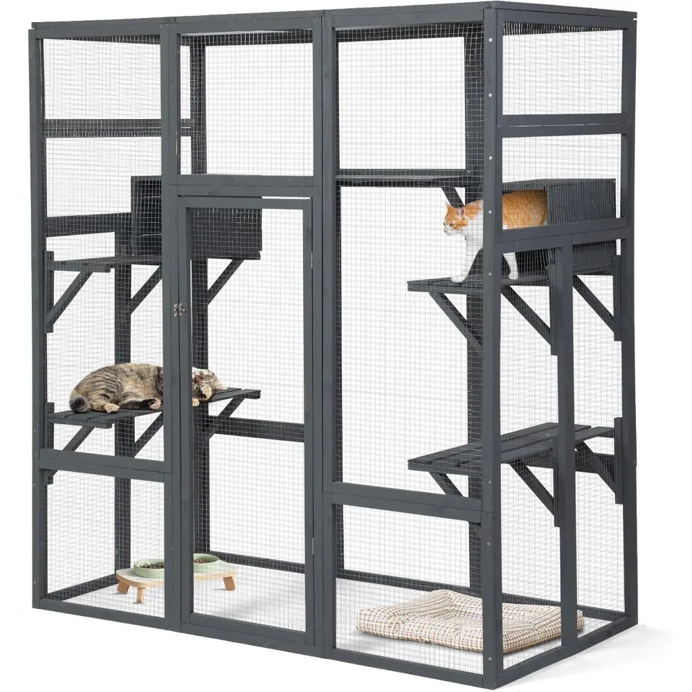 

Уличный корпус для кошек Catio, корпус для кошек и кошек, 7 платформ и 2 ящика для отдыха, 62,4 дюйма, Д x 32,4 дюйма, Ш x 70 дюйма