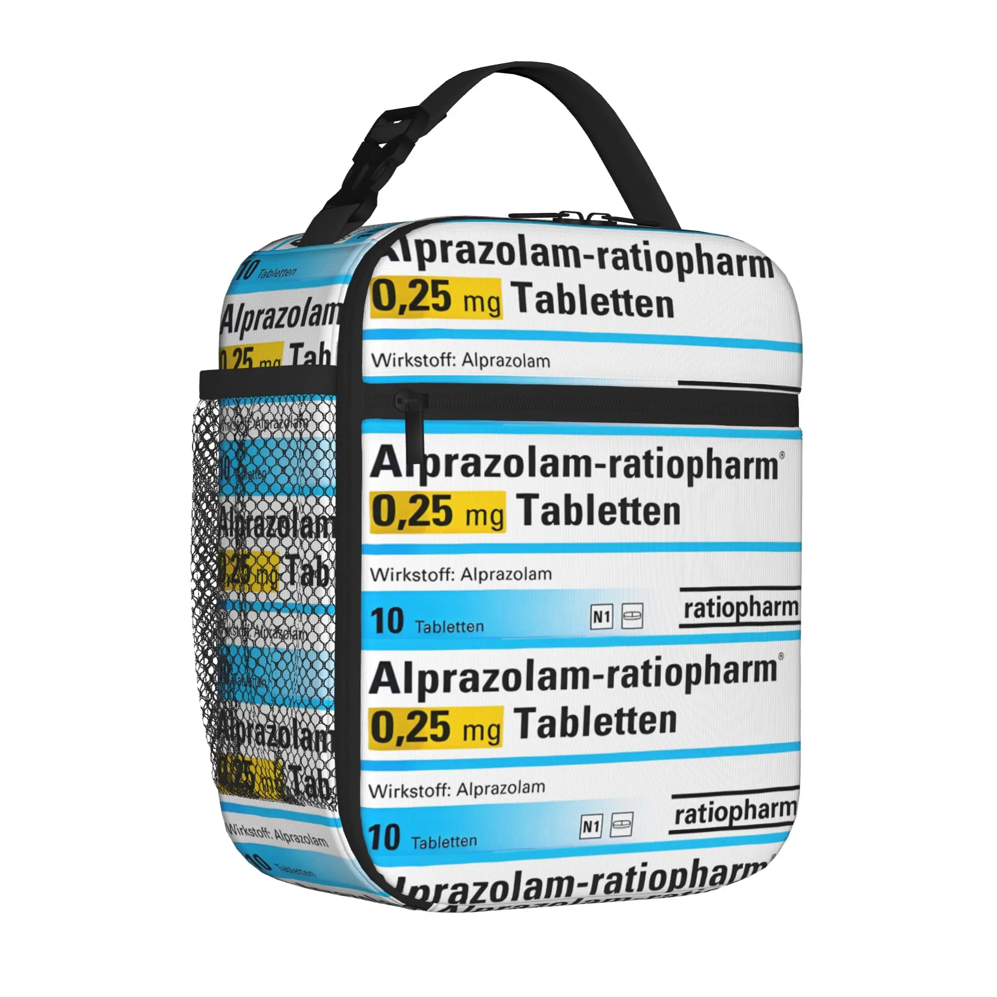 Alprazolam-ratiopharm 0.25mg Tabletten Label Tote Insulated Lunch Bag Funny Carry Food Bags Leakproof Cooler Thermal Washable