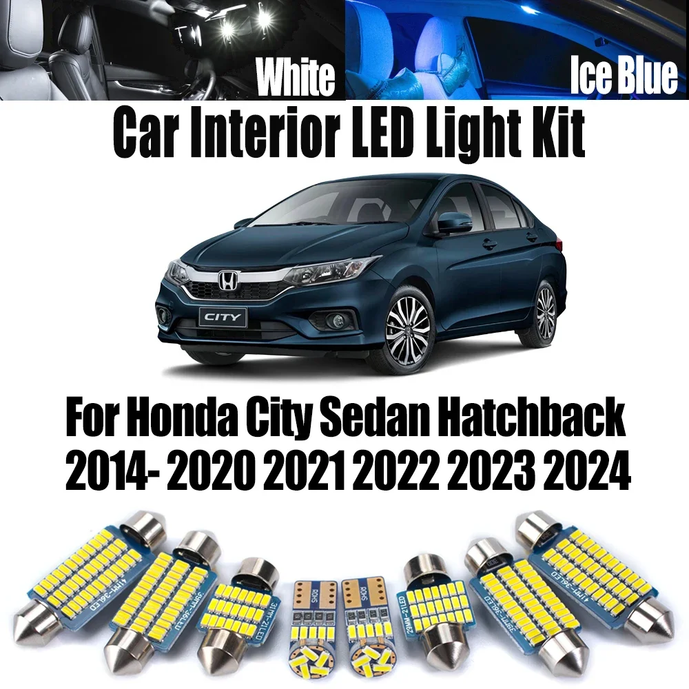 

8Pcs Canbus LED Interior Light Kit For Honda City Sedan Hatchback 2014- 2021 2022 2023 2024 Car Accessories Ceiling Trunk Bulb