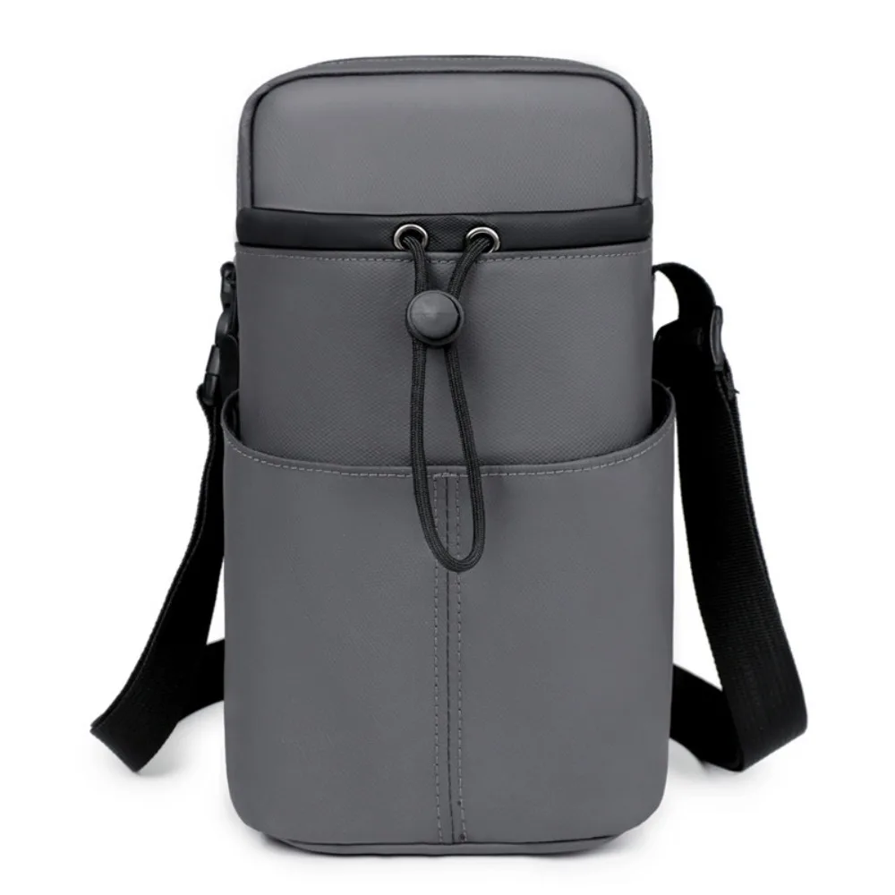 

Shoulder Strap Water Bottle Bag Quick Drying Nylon Water Bottle Holder Front Pocket Drawstring Open To