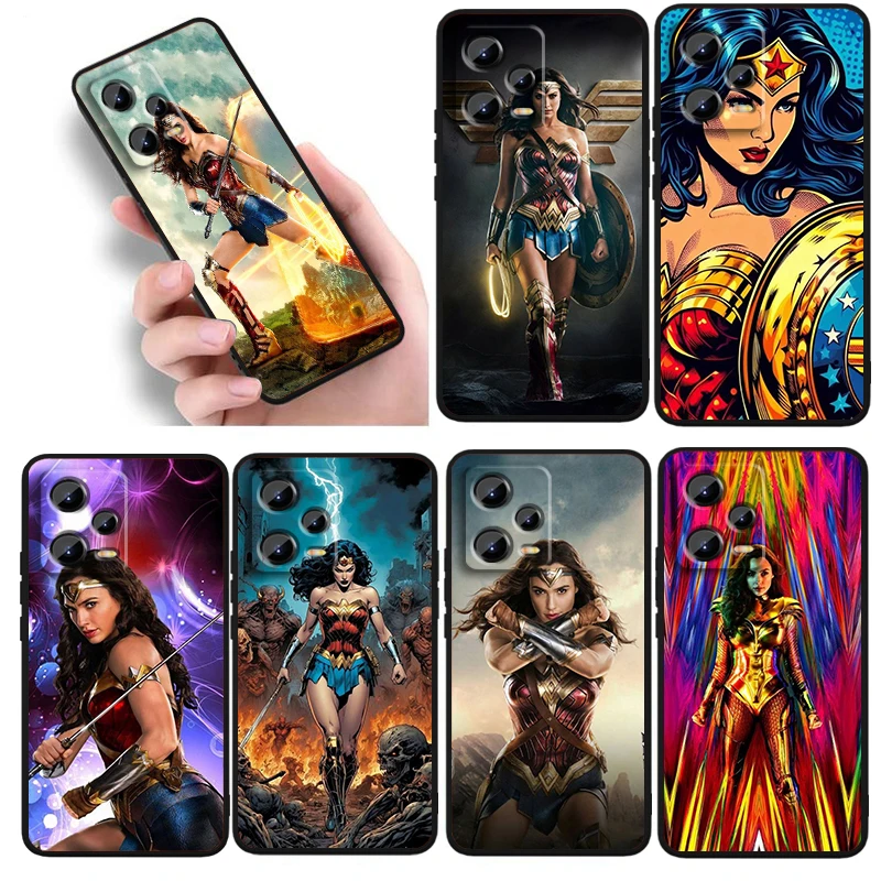 W-Wonders Woman Brave Anime For Xiaomi Redmi Note 13 12R 12 12S Turbo 11 11T 11S 10 10S Pro Plus 5G Black Funda Phone Case