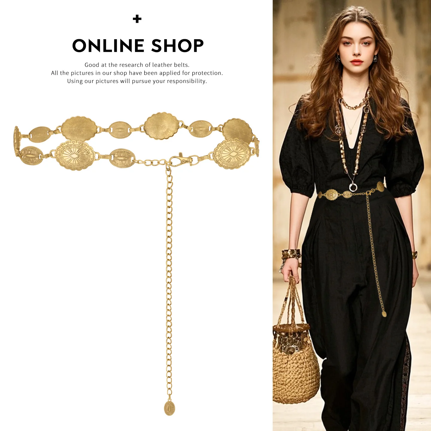 Bohemian Gold Chain Waist Chain Women's Decorative Belt Fashionable Vintage Style Suitable for Skirts And Pants New Model