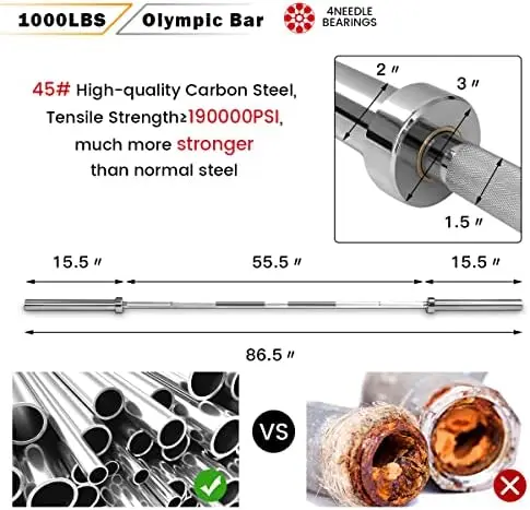 7 Feet Bar, 700/1000LBS Weight Bar Solid 2