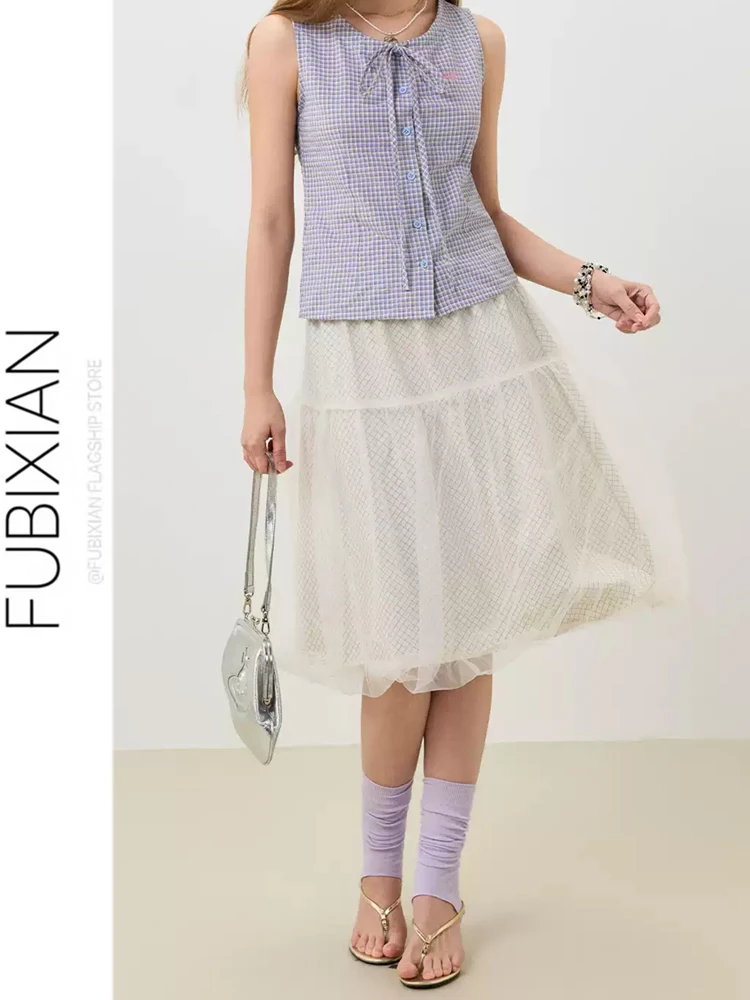 Casual Floral Tulle Half Skirt Women's Versatile Korean Style Summer Puffy A-Line Skirt High Waist Cotton High Quality Girls