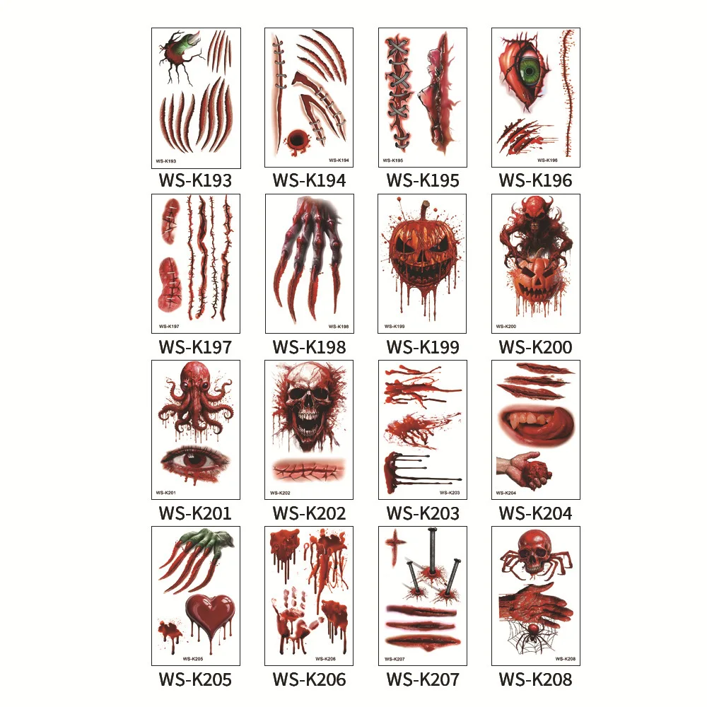 

500Pcs/Lot Halloween Party Temporary Tattoos Zombie Makeup Scar Wound Blood Bleeding Tattoo Stickers Kids Women Men Cosplay