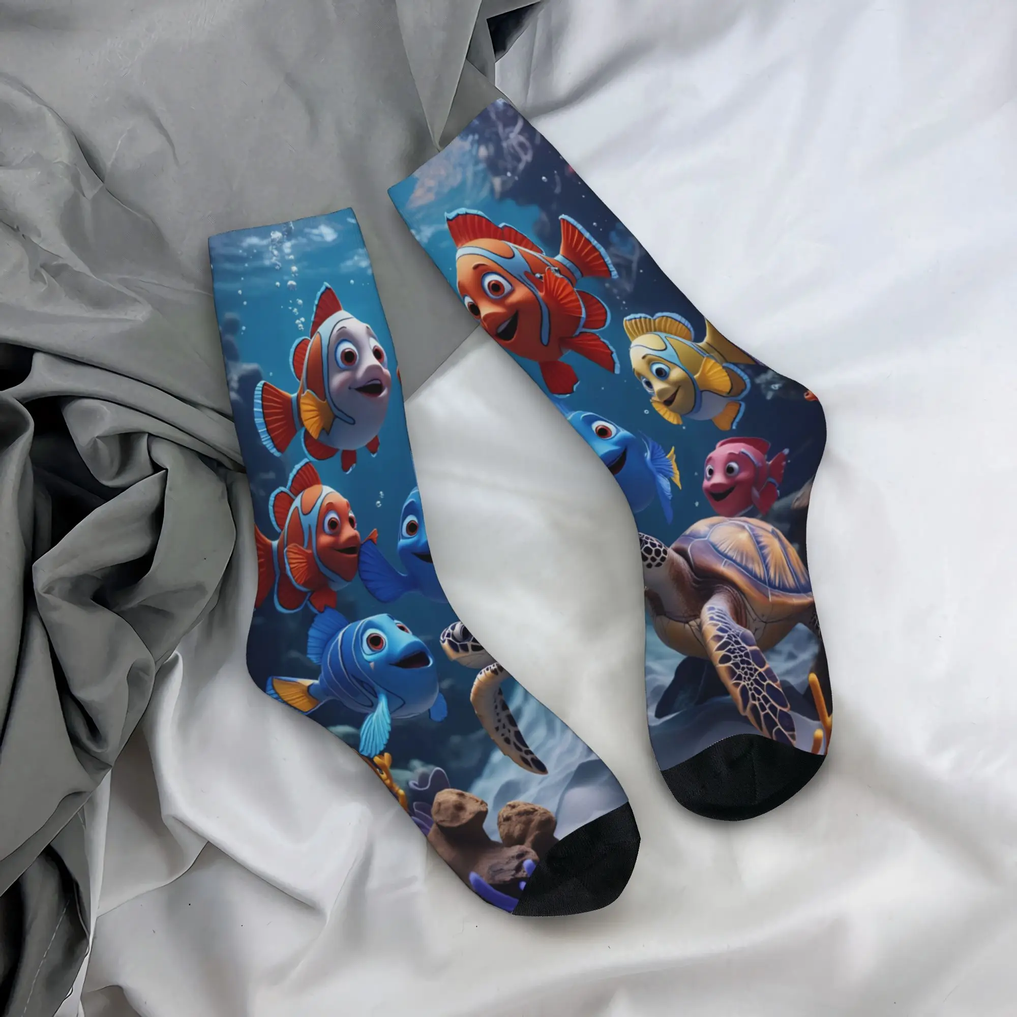 Nemos cartoon fish Merch Men Women Socks Breathable  Graphic Crew Sock Cute Gift Idea