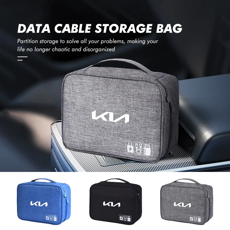 Car Data Cable Storage Bag Portable Headphone Manager Digital For KIA Ceed Sportage Rio K5 K2 Optima Cerato Venga Sedona