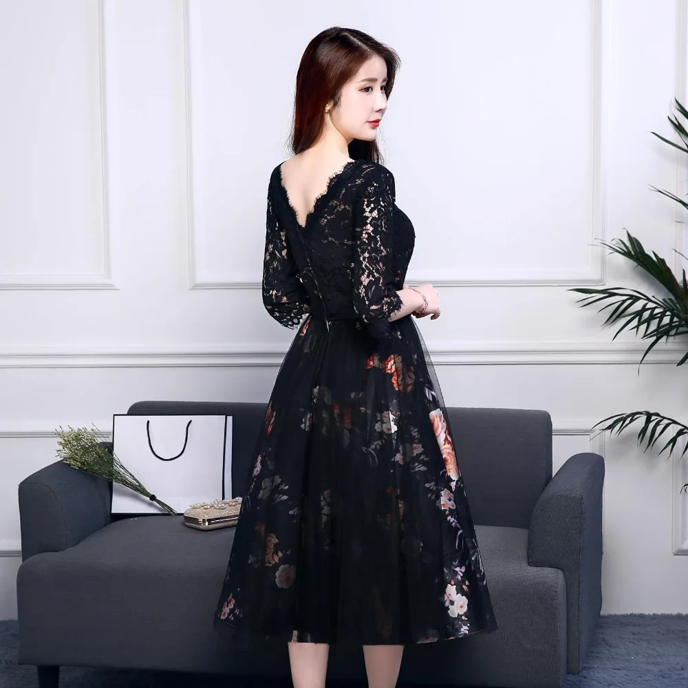 DongCMY New 2025 Flower Short Prom Dresses V-Neck Black Color Party Robe Bal Elegant Vestido Gowns