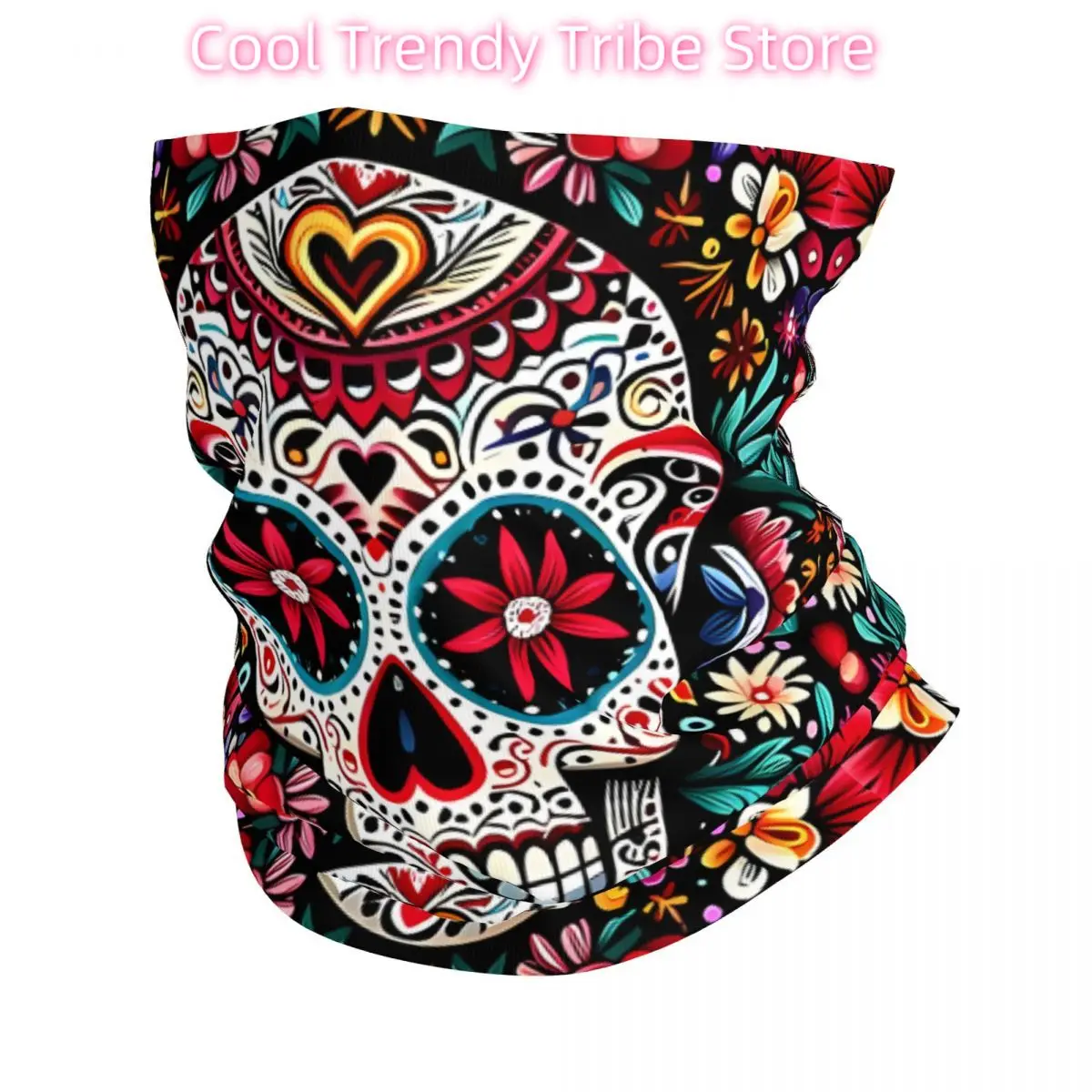 Mexican Day Of The Dead Scarf Neckerchief Neck Face Mask Polyester