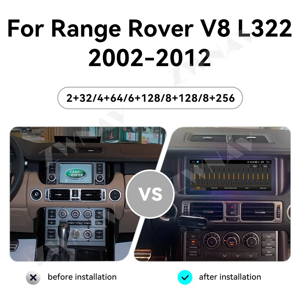 

10.25" Touch Screen For Range Rover V8 L322 2002-2012 Android14 GPS Navigation WIFI 4G Carplay Car Multimedia Player Head Unit
