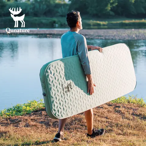 Qunature 자동 팽창 에어 매트리스 10cm 컴팩트 접이식 캠핑 침대 패드 야외 캠핑용 1-2인용 에어 매트
