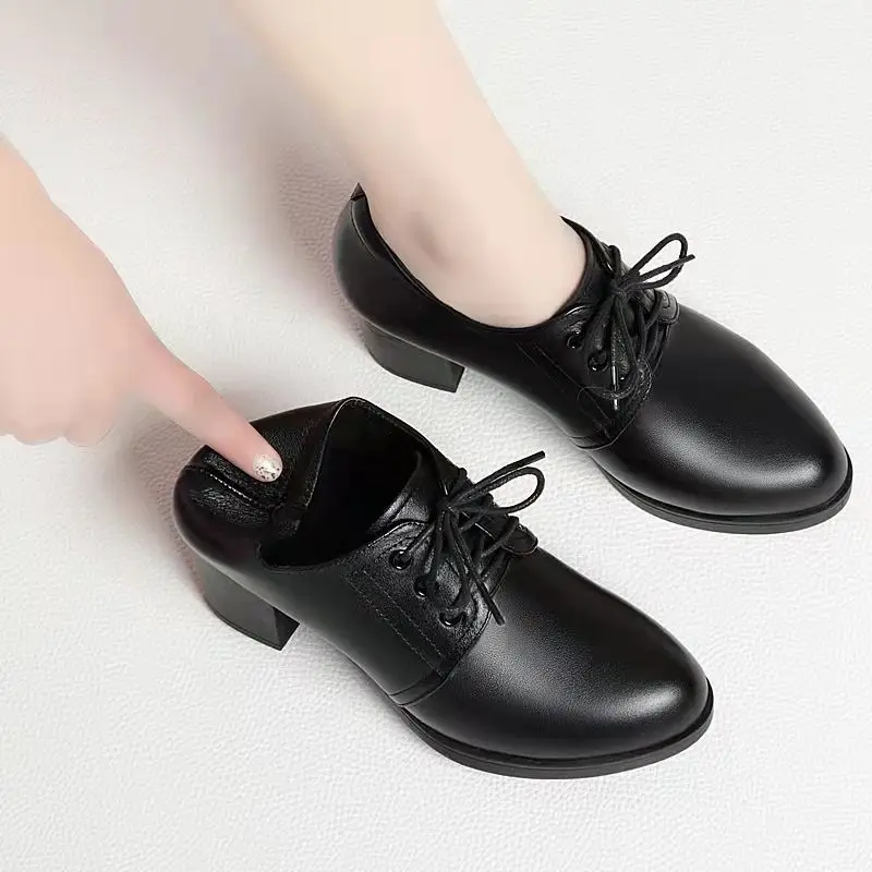 Damen Oxford Schuhe Schwarz Britischer Stil Blockabsatz Pumps für Büro Arbeit Elegant Geschnürt Kunstleder Spitz Zulaufend Formelle Halbschuhe Damenschuhe High Heels Business Mode Frühjahr Sommer – Detail 6