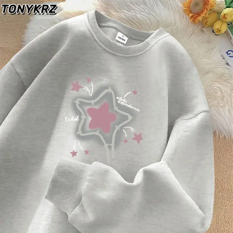 

Новый женский пуловер с круглым вырезом в стиле пэчворк с принтом звезд, свободные и универсальные повседневные толстовки с длинными рукавами