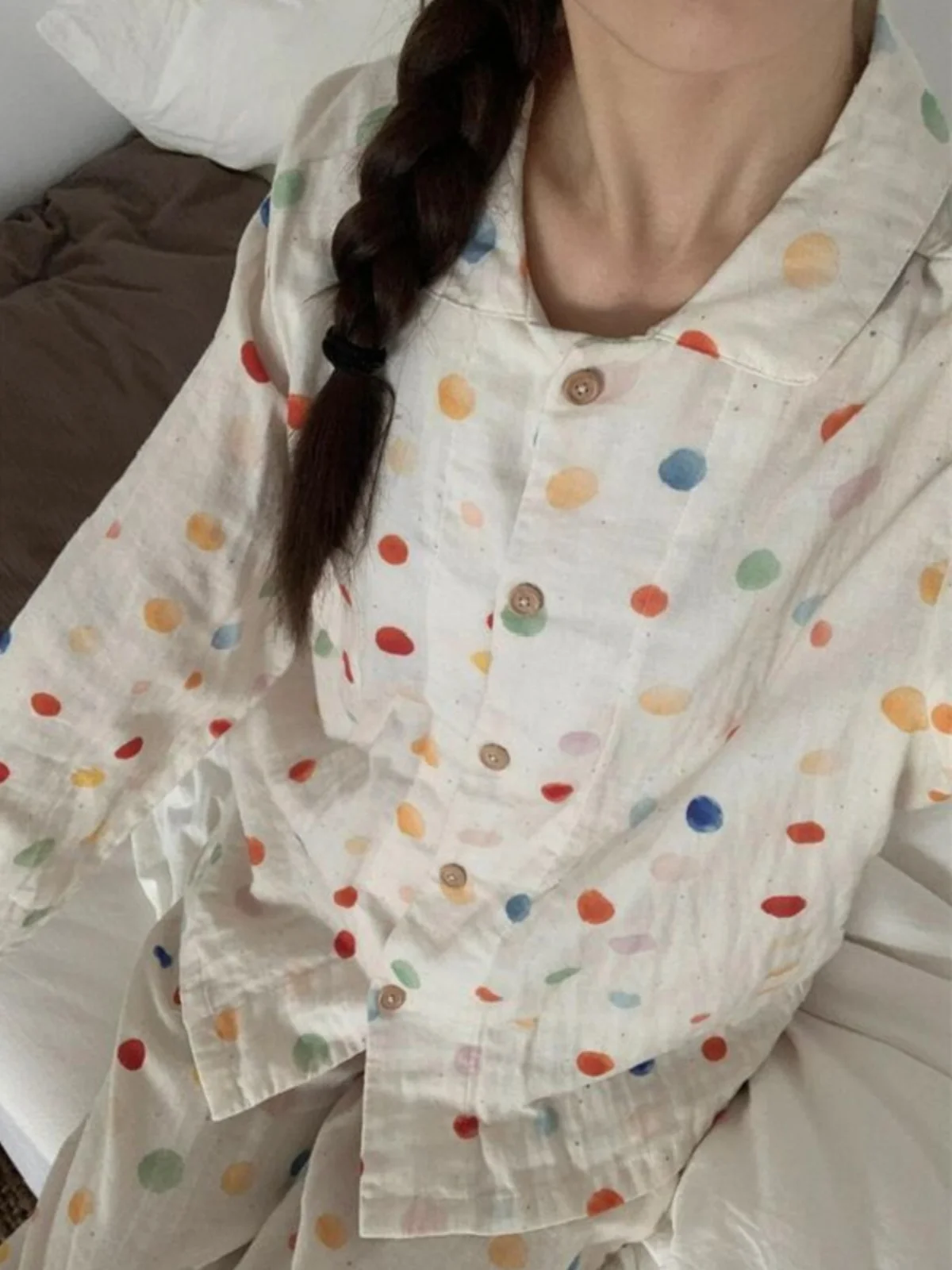 

DD STUDIO, корейский комплект одежды Long Sve в горошек, женский весенне-осенний комплект домашней одежды, брюки из хлопчатобумажной ткани